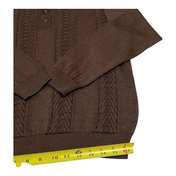 Tom James Men's CoffeeBrown Wool Blend Quarter Button Knit Sweater Sz S Made USA - Picture 6 of 13